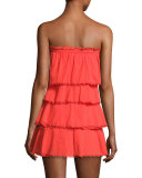 Allaire Strapless Tiered Cotton Gauze Dress, Orange