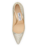 Romy Glitter Pointed-Toe 100mm Pump, Champagne