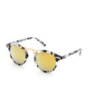 St. Louis Round Mirrored Sunglasses, White Tortoise