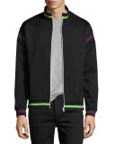 Striped Zip-Front Cycle Jacket, Darkest Black