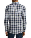 Plaid Woven Sport Shirt, Blue Pattern