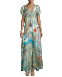 Leyla Short-Sleeve Printed Maxi Dress 