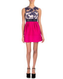 Floral Tulle Contrast-Skirt Cocktail Dress
