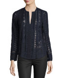 Embroidered Lace Chiffon Top, Dark Blue