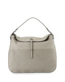Intrecciato Cervo Flap-Top Hobo Bag, Gray