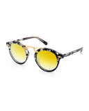 STL II Round Mirrored Sunglasses, Black