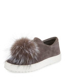Marli Fox-Pompom Suede Sneaker, Smoke