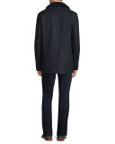 Melton Wool-Blend Pea Coat w/Shearling Collar, Navy