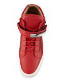 Men's Horn Leather Mid-Top Sneaker, Red