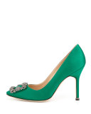 Hangisi Satin Crystal-Toe Pump, Green