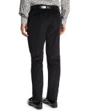 Corduroy Flat-Front Pants, Black