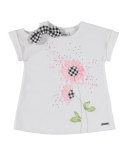 Short-Sleeve Floral Tee w/ Gingham Leggings, Black/White, Size 3-7