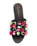 Sal Pompom Caged Slide Sandal, Black/Multi