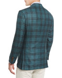 Plaid Cashmere Three-Button Sport Coat, Sea Green