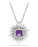 30mm Starburst Diamond & Amethyst Pendant Necklace