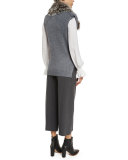 Evannah Braided Sweater w/ Fox Fur Collar, Gray Melange