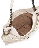 Beverly Medium Flat Hobo Bag, White