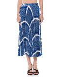 Geometric Plissé Midi Skirt, Blue