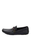 Granprix Textured Calfskin Gancini Driver, Navy/Black