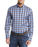 Plaid Cotton Sport Shirt, Blue/Brown