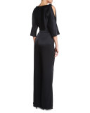 Liquid Satin Cowl-Neck Blouse, Caviar