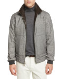 Reversible Leather & Herringbone Bomber Jacket, Espresso