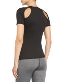 Slash Cutout-Shoulder Sport Top, Black