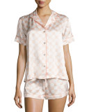 Geo-Print Shortie Pajama Set, Ivory/Blush Geo