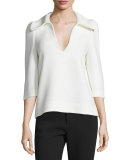 3/4-Sleeve Oversized-Collar Top, White