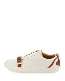Men's 50mm Low-Top Sneaker with Croc-Embossed Leather Details, Off White Peanut