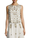 Sleeveless Embellished Silk Tank, Antique