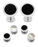 Double-Sided Onyx & Mother-of-Pearl Cuff Links & Stud Set