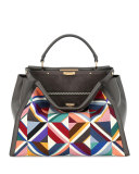 Large Quilted Geometric Peekaboo Satchel Bag, Gray