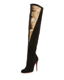 Siegfridalta Strappy 100mm Red Sole Over-the-Knee Boot, Black/Mekong