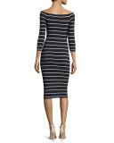 Galley Down Off-the-Shoulder Striped Midi Dress, Blue/White