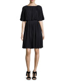 pleated cape dress, black