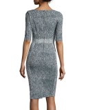 Half-Sleeve Seamed Sheath Dress, Navy