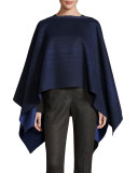 Liz Asymmetric Plaid Wool Poncho, Blue/Gray