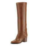 Monroe Studded 65mm Mid-Calf Boot, Khaki Brown