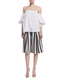 Off-the-Shoulder Stretch-Cotton Blouse, White