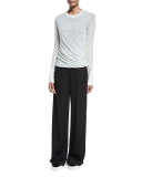 Pleated-Front Wide-Leg Combo Pants, Black