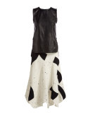 Woven Patchwork Midi Skirt, Black/White