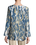 Katerine Long-Sleeve Laguna Tide Silk Blouse, Multi
