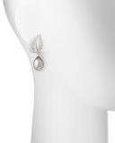 18K Tahitian Pearl & Diamond Leaf Drop Clip Earrings