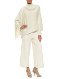 Silk-Cashmere Long-Sleeve Turtleneck, Ivory