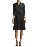 Taffeta 3/4-Sleeve Blouse, Black