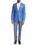 Plaid Linen-Cotton Sport Coat, Blue