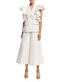 High-Waist Wide-Leg Culotte Pants, Ivory