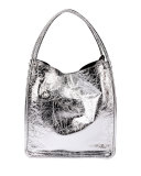 Medium Metallic Leather Tote Bag, Silver
