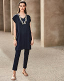 Short Sleeve Crinkle Crepe Tunic